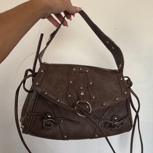 White Fox Boutique Brown Studded Shoulder Bag NEVER USED